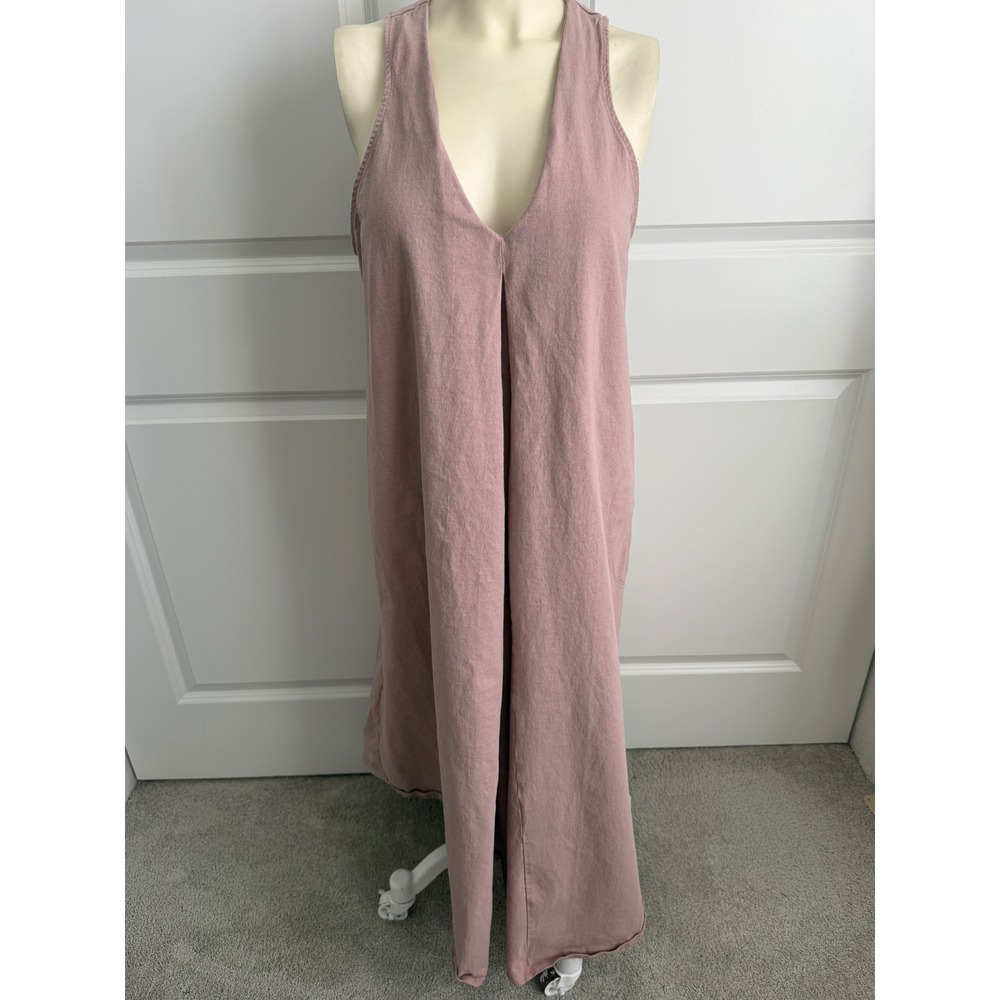 Free People FP Beach Mauve Pink Cotton Jersey V-Neck Maxi Dress Pockets Medium
